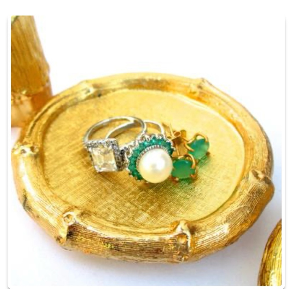 Gold Ormolu Bamboo Set Styled by the Bucklers 5th Ave NY Ashtray Vase B. Altman